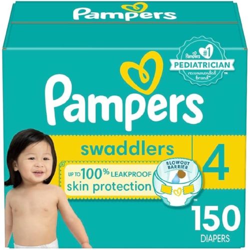 Pampers Swaddlers Diapers, Size 4 (15-34 lbs), 150 Count, Absorbent, Keeps Baby Dry and Comfortable, Skin Safe Disposable Baby Diaper