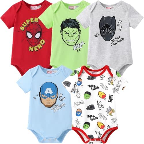 Disney Marvel Cars Toy Story Short-Sleeve Baby Boys Bodysuits, Pack of 5
