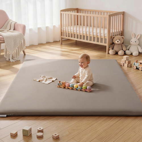 Baby Play Mat, Caveen Vegan Leather Baby Playpen Mat, Thicken Soft Crawling Mat for Infant, Wipe-Clean, 50"x 50", Taupe