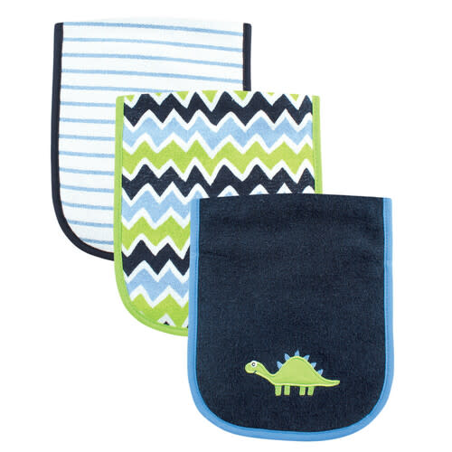 Luvable Friends Burp Cloths, 3-Pack, Blue Dino | Baby and Toddler Clothes, Accessories and Essentials