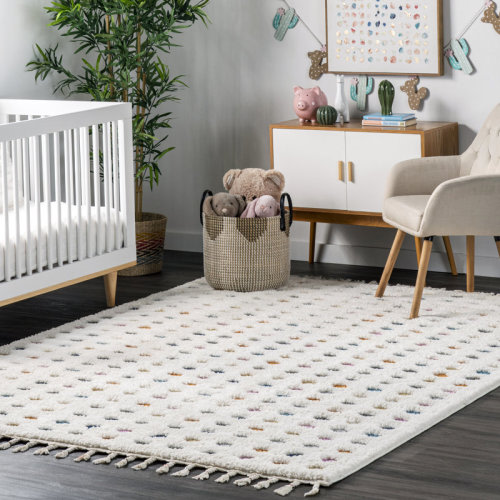 Mack & Milo™ Weishaar Polka Dot Tasseled Shag Kids Nursery Ivory Rug & Reviews | Wayfair