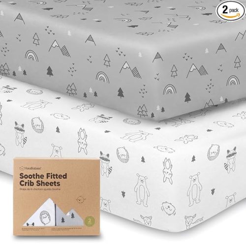 KeaBabies 2-Pack Organic Crib Sheets for Boys, Girls - 52x28 Fitted Crib Mattress Sheet Neutral, Breathable Jersey Cotton Cover for Baby Bed, Toddler Mattress, Soft & Cute Prints (Woodland)