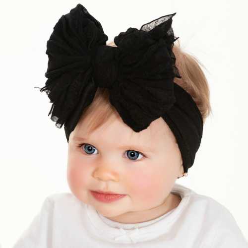 Big Ruffle Bow Baby Headband, Soft Nylon Turban