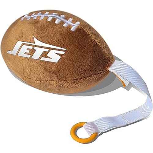 New York Jets Plush Football Pacifier Holder by Smilo - Officially Licensed NFL Soother Holder - Soft Plush Toy and Dummy Holder - Fits Any Pacifier - Stroller Accessory & Newborn Essential