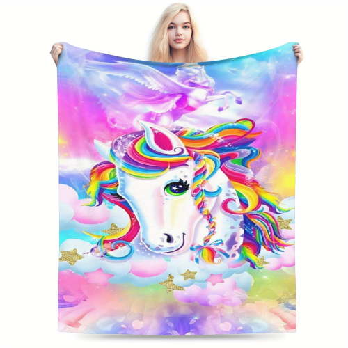Lisa Frank Ultra-Soft Flannel Blanket - Vibrant Design with Rainbow Mane & Sparkling Stars, All-Season Cozy Throw for Living Room, Office, Sofa, Travel