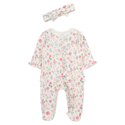 Meadow Garden Ruffle Cotton Footie & Headband Set (Nordstrom Exclusive)