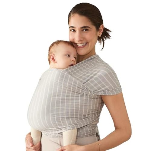 Ergobaby Aura Baby Wrap Carrier for Newborn 0-12 Months (8-25 lbs) - Soft Stretchy Infant Wrap Carrier with Hip-Healthy Positioning, Pre-Tied Design - Grey Stripes