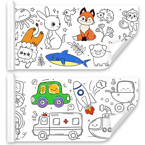 2 Pcs Children's Drawing Roll, Coloring Paper Roll for Kids, 11811.8 Inch Sticky DIY Painting Drawing Paper Rolls for Toddler, Christmas Gift, Wall Coloring Paper Stickers
