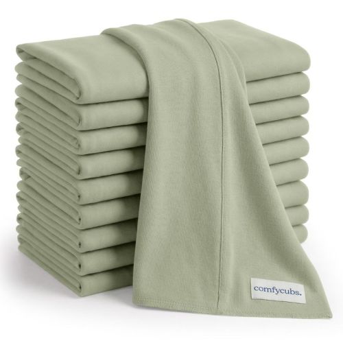 Comfy Cubs Baby Burp Cloths Set Pack of 10 - Large, 6-Layer, Ultra Absorbent Soft 100% Cotton for Infants - Sage