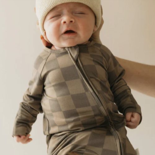 Bamboo Zip Pajamas | Faded Brown Checkerboard