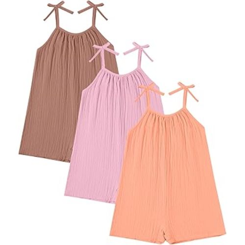 Toddler Baby Girl Clothes Romper Baby Sleeveless Summer Outfits Linen Jumpsuit Overalls Kids Clothes 3 Pack