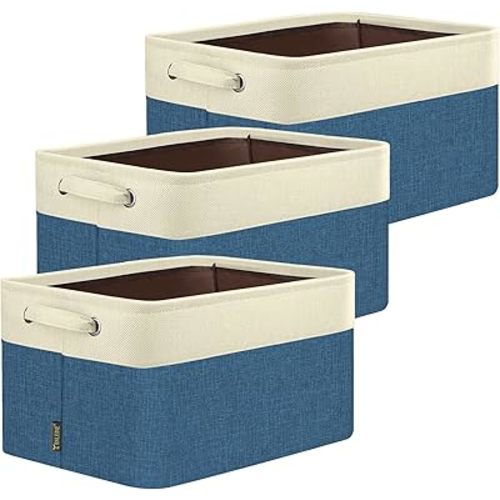 BALEINE 3 Pack Fabric Closet Storage Bins for Shelves, Linen Closet Organizers and Storage, Decorative Baskets for Organizing, Shelf, Clothes, Home, Office (Navy Blue, 15"x11"x9.5")