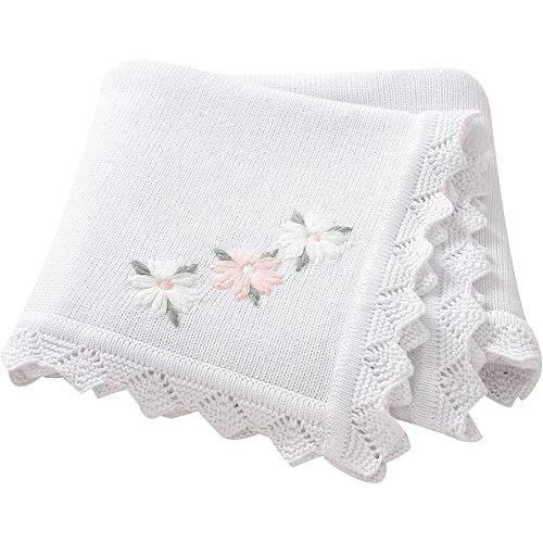 LAWKUL Baby Blanket 100% Traceable Cotton Knit Receiving Blankets Soft Swaddle for Newbron Boy Girls 40"x30" Pink Floral
