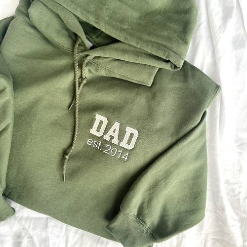 Custom Embroidered Dad Hoodie with EST. Date | Father's Day Gift | Pregnancy Announcement | Personalized Dad Hoodie | LS14EFD