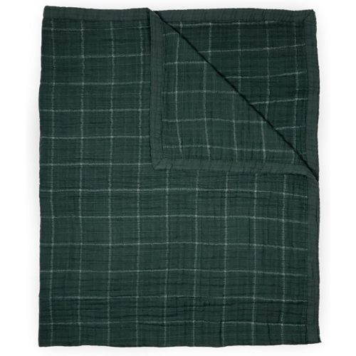 Little Unicorn Premium Quilted Throw | Super Soft, Multi-Layered Muslin XL Blanket| Great for Kids & Families (Evergreen Plaid)