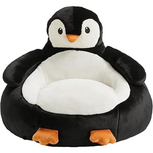 DUMOS Kids Bean Bag Chair, Stuffed Toddler Couch with Faux Rabbit Fur Cover for Teens & Kids, Comfy Lazy Sofa Chair for Reader, Living Room, Bedroom, Aged 4-12 Years, 34 Inch, Penguin Black White