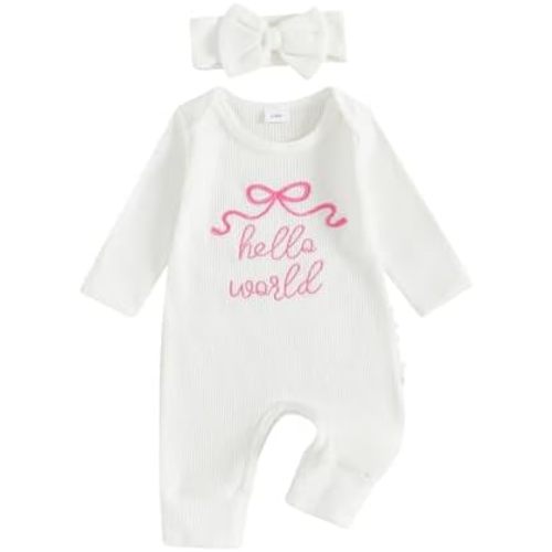 Newborn Baby Girl Clothes Im New Here Bow Embroidered Romper Bodysuit Jumpsuit Coming Home Hospital Fall Outfit