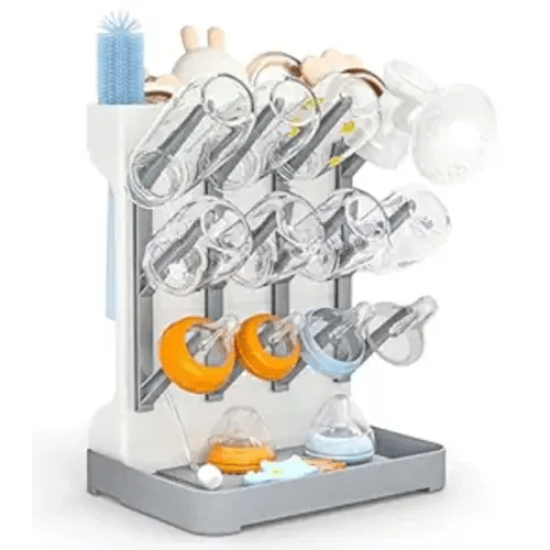 GoMaihe Baby Bottle Drying Rack: Space Saving Vertical Bottle Dryer Holder - Baby Accessories Storage Stand Organize Brushes Pacifiers on Countertop - BPA-Free - Gray