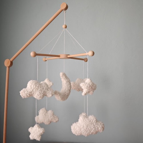 Boucle Baby Mobile: Celestial Moon, Cloud & Star Nursery Decor
