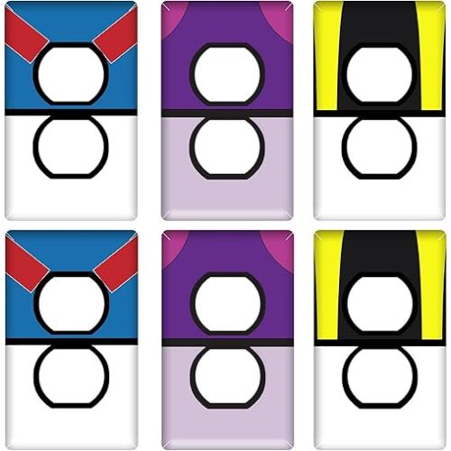 Pounchi Cute Anime Ball Light Switch Outlet Cover Stickers 6 Pcs (Not Plate, Standard Size 1-Gang 4.50" x 2.76") Switch Cover Decorative Wall Decals for Room Bedroom Office