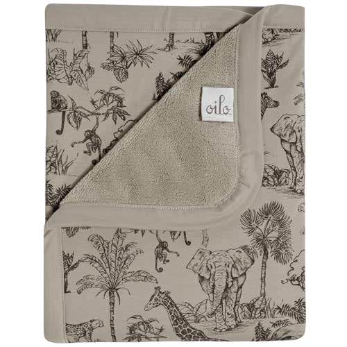 Oilo Safari Baby Blanket, Safari Animals Baby Blanket with Ultra, Soft Plush Backing & Organic Cotton Jersey Print, Double, Layered 30x40 Blanket for Newborns & Toddlers