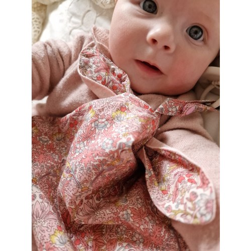 William Morris Pink Strawberry Thief | Bunny Baby Comforter | Cuddle Cloth | New Baby Gift | Baby Shower | Baby Toy | Baby Sleep Aid | Lovey