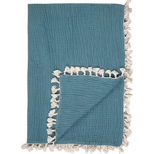 Crane Baby Muslin Swaddle Blanket, Soft Cotton Lightweight Nursery and Stroller Blanket for Baby Boys & Girls, Riverstone, 30" x 40"