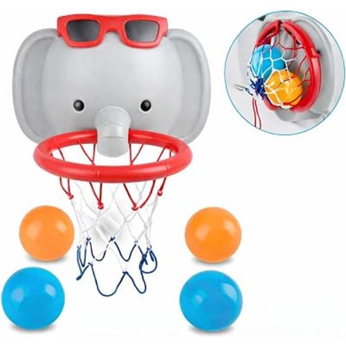 Elephant Bath Toys Bathtub Basketball Hoop for Toddlers, Fun Shower Game with Strong Suction Cups & 4 Balls, Interactive Water Toys for Kids Boys Girls Ages 1 2 3 4 5, Perfect Toddler Gift