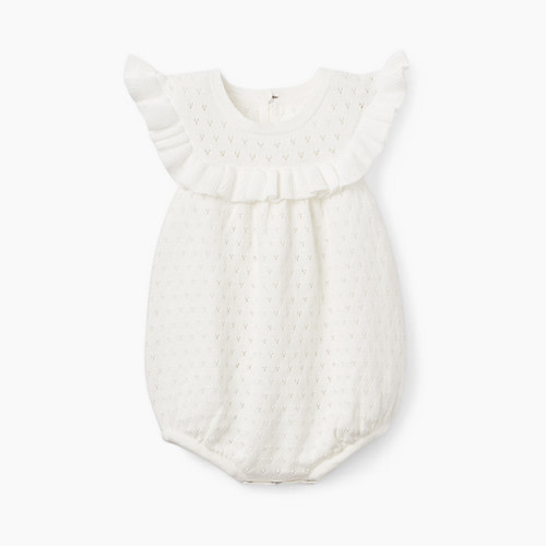 Elegant Baby Pointelle Knit Baby Bubble Romper - White, 6M
