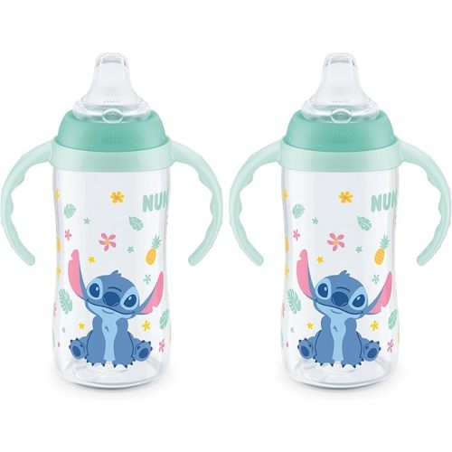 NUK Learner Cup, 10 Oz, Pack of 2, Disney's Stitch – Soft Spout, Easy-Grip Handles, BPA Free, Spill Proof Transition Sippy Cup