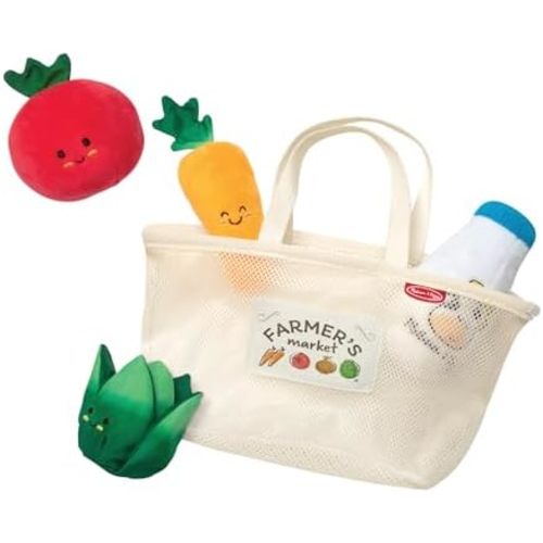 Melissa & Doug Multi-Sensory Market Basket Fill & Spill Infant Toy - Play Food Menus, Pretend Play Grocery Toys, Sorting And Stacking Toys, Multi-Sensory Toys For Infants And Toddlers Ages 1+