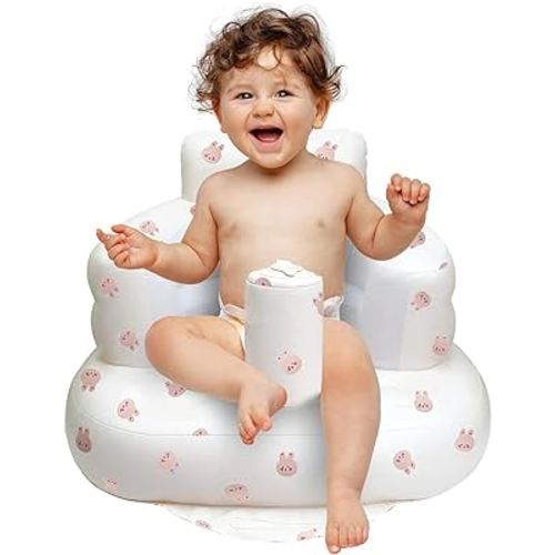 Baby Inflatable Seat for Babies 3 Months and Up, Baby Support Seat Summer Toddler Chair for Sitting Up, Built in Air Pump Baby Floor Seat Gifts with Storage Case, Rabbit