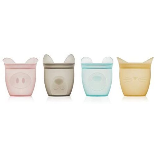 Zip Top Reusable 100% Silicone Baby + Kid Snack Containers- The only containers that stand up, stay open and zip shut! No Lids! Made in the USA - Full Set of 4