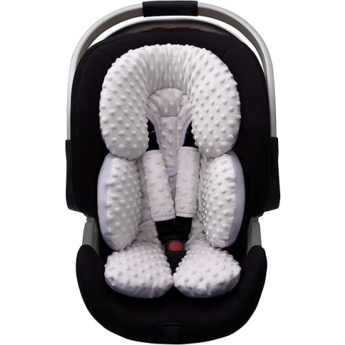 Pro Goleem Infant Car Seat Head Neck Body Support, Ultra-Soft Minky and Microfiber Newborn Car Seat Strap Pads, Perfect for Stroller, 2-in-1 Reversible, for Boys and Girls, Gray