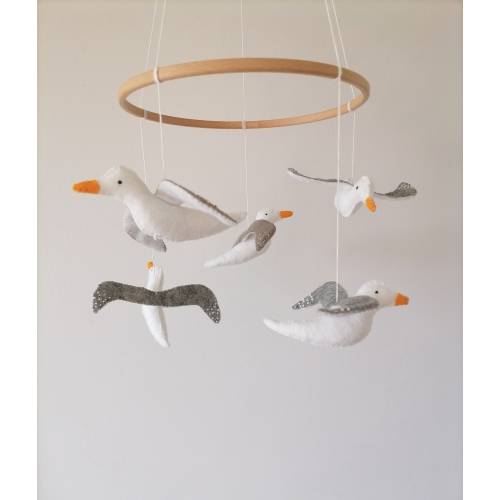 SeaGull Crib Mobile For Nursery,Felt,Neutral Nursery Mobile Decor For Girl Boy,Baby Shower Gift, Ocean Cot Mobile,New Parents Gift,Newborn