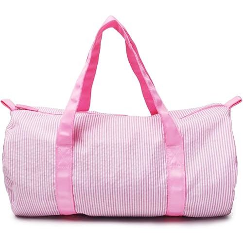 Kids Travel Overnight Bag Seersucker Carry On Lightweight Weekender Duffel Bag for Boys and Girls (Pink) X-large