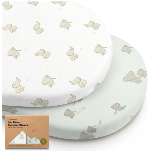 2-Pack Baby Bassinet Sheets 33x17 Bedside Sheets (Elly) | Viscose Derived from Bamboo, Universal Fitted Bassinet Sheet, Compatible with Halo Bassinest Sleeper, Baby Delight, Graco