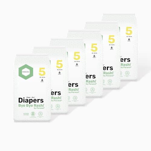 Parasol Clear+Dry Disposable Diapers, RashShield Protection, Leakproof Design, Hypoallergenic Diaper Set | Size 5 (26 lbs.) 36 Count
