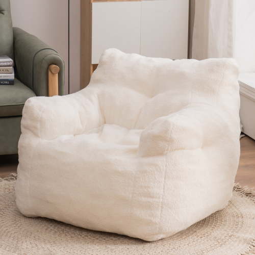 PORKISS Bean Bag Chair for Teens & Kids, Soft Foam Lazy Sofa with Teddy Fabric, Single Leisure Sofa Chair for Dorm Bedroom Living Room, Ivory