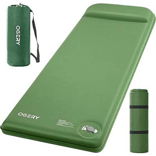 OGERY Self-Inflating Sleeping Pad with Built-in Foot Pump, 3" Memory Camping Mattress Pad, Quiet & 9.5 R-Value Insulated Sleeping Mat Camping Essential Gear for Car Tent Camping