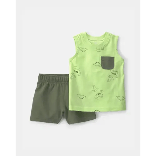 Baby Boy 2-Piece Dinosaur Top & Short Set - Green | Carter's