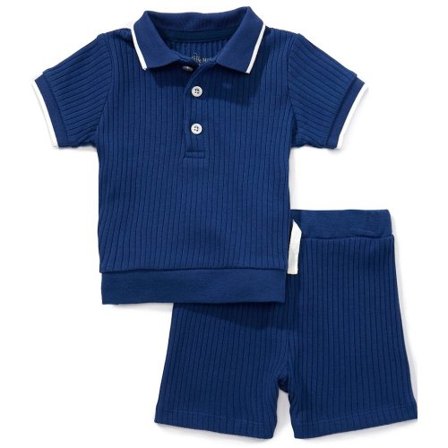 Little Me Baby Boys Organic Cotton Short-Sleeve Knit Polo Shirt & Shorts Set