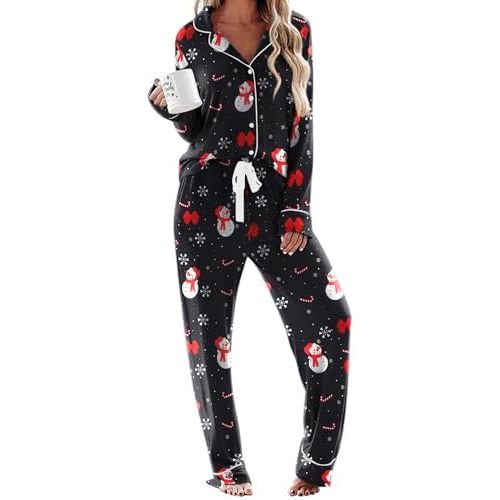Ekouaer Women's Pajamas Long Sleeve Sleepwear Casual Button Down Loungewear Soft Pjs Set S-XXL