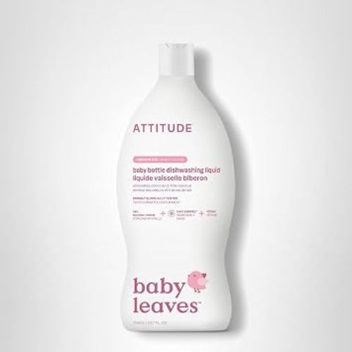 ATTITUDE Baby Bottle & Dish Soap, EWG Verified Bottle Cleaner, Fragrance Free & Dye Free, Removes Milk Residue & Grease, Vegan, Unscented, 23.7 Fl Oz