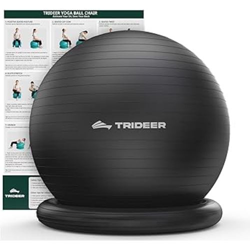 Trideer Exercise Ball for Office Desk, Yoga Ball Chair to Relieve Back Pain, Stability & Fitness Ball Seat with Base, Home Gym Core Workout, Abs, Stretching & Therapy