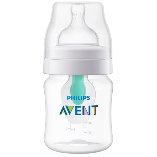 Philips Avent Anti-Colic Baby Bottle with AirFree Vent, 4oz, with Flow 1 Nipples, 0m+, 1Pk, Clear, SCY701/91