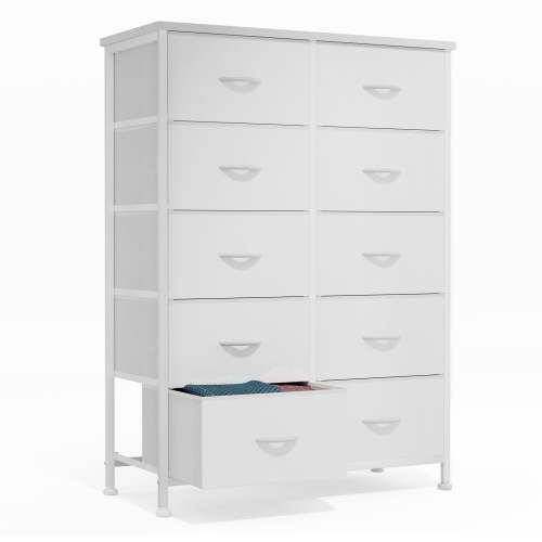 CONCETTA 10-Drawer Fabric Dresser, Tall Storage Organizer for Bedroom, Closet, White