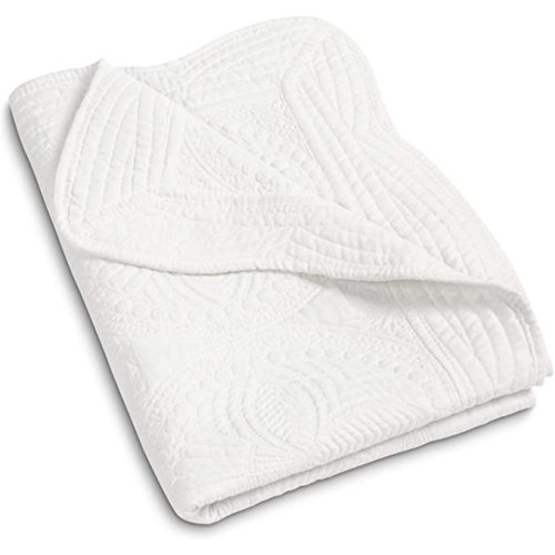 MONOBLANKS Baby Quilt Personlized Monogram Lightweight Embossed Scalloped Throw Blanket Four Seasons (White)