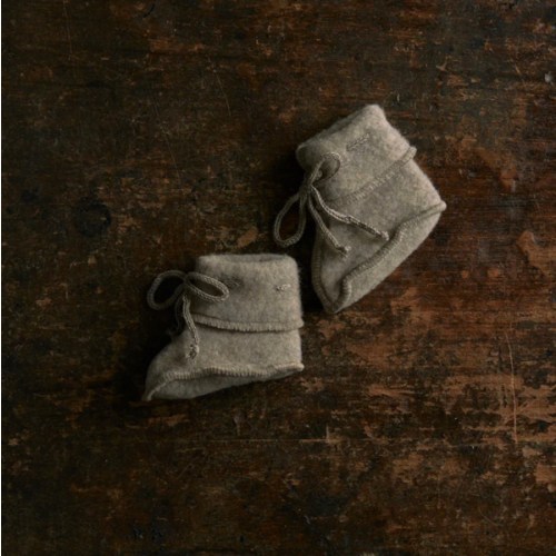 Baby Merino Wool Fleece Booties - Walnut Melange