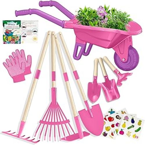 Kids Gardening Tools Outdoor Toys Set Backyard Play with Wheelbarrow Educational STEM Learning Pretend Toys Outdoor Indoor for Toddlers Kids Boys Girls
